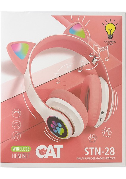 Stn-28 Kablosuz Kedi Kulaklık – LED Işıklı, Mikrofonlu, Şık Tasarım, Oyun ve Müzik Için Mükemmel modelleri