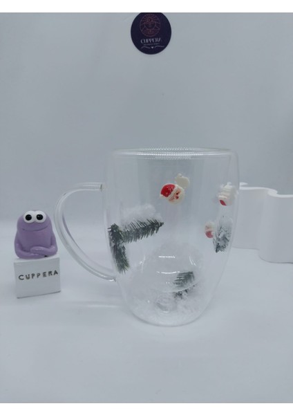 Yılbaşı Temalı Çift Cidarlı Borosilikat Cam Noel Babalı Çam Dalı Kupa modelleri