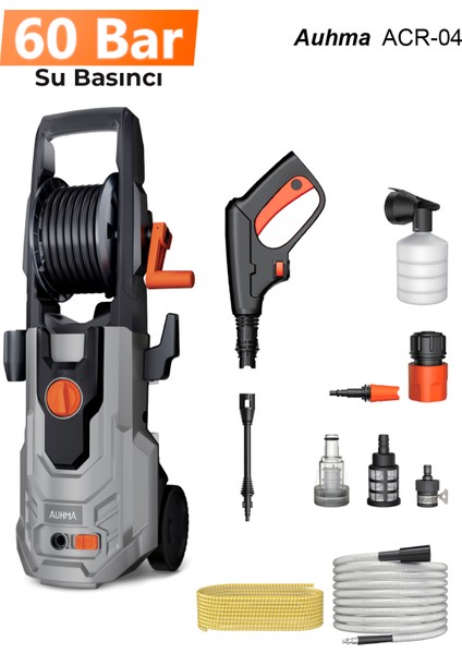 Acr-04 Extra Basınçlı Araç Yıkama Makinesi | 60 Bar 1100W Yüksek Basınçlı Yıkama | Köpük Tabancalı + 8m Hortumlu