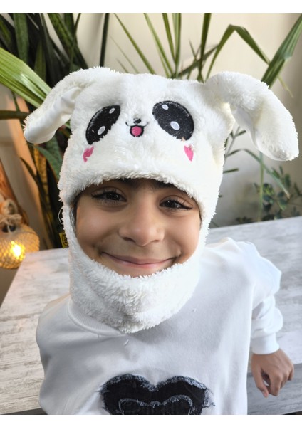 Kız Erkek Unisex Kendinden Boyunluklu Bere Peluş Figürlü Yumuşak Kulak Korumalı Beyaz modelleri