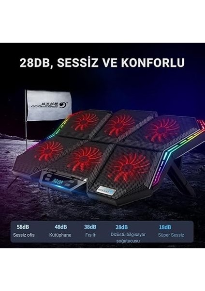 6 Fanlı Rgb Işıklı Dijital Ekranlı Laptop Soğutucu Stand, 7 Kademeli Yükseklik Ayarlı Süper Soğutucu Stand fırsatları