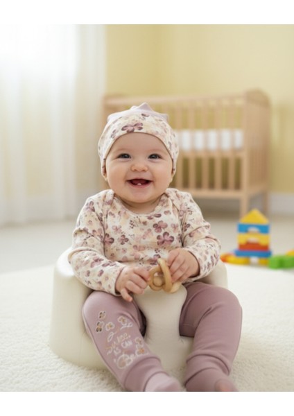 Erkek-Kız Bebek Omuz Genişletmeli Çıtçıtlı Body Pijama Bere Takımı, %100 Pamuk , Modern Tasarım