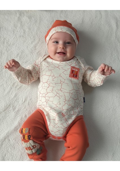 Erkek-Kız Bebek Omuz Genişletmeli Çıtçıtlı Body Pijama Bere Takımı, %100 Pamuk , Modern Tasarım