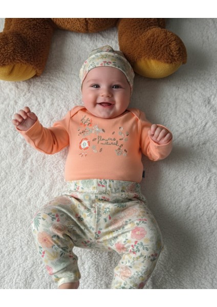 Erkek-Kız Bebek Omuz Genişletmeli Çıtçıtlı Body Pijama Bere Takımı, %100 Pamuk , Modern Tasarım