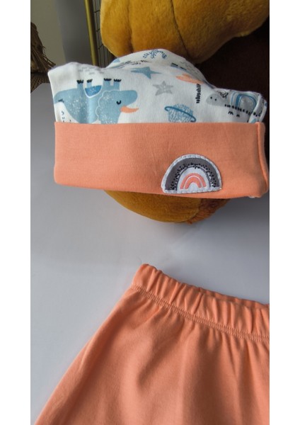 Erkek-Kız Bebek Omuz Genişletmeli Çıtçıtlı Body Pijama Bere Takımı, %100 Pamuk , Modern Tasarım