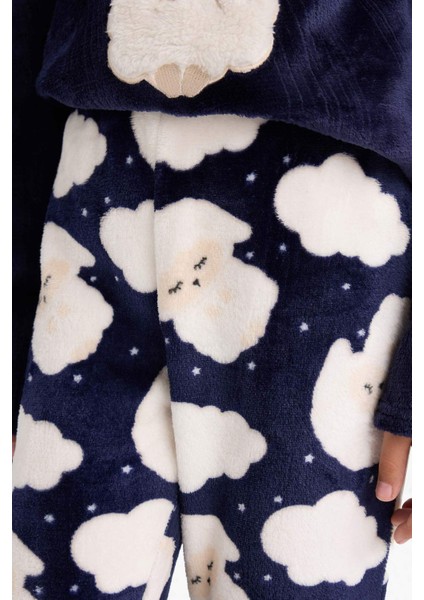 Kız Çocuk Pijama Takımı Pelüş Baskılı Uzun Kollu Üst Desenli Uzun Alt D1083A825WN indirimleri