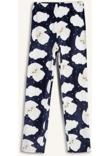 Kız Çocuk Pijama Takımı Pelüş Baskılı Uzun Kollu Üst Desenli Uzun Alt D1083A825WN