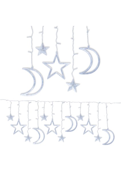 Ramazan Temalı Pilli Perde LED Gün Işığı Hilal Ay Yıldız 19 cm