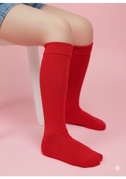 Kız Çocuk Diz Altı Çorap Kendinden Desenli Pamuklu Nefes Alabilir Terletmez 3'lü Paket modelleri