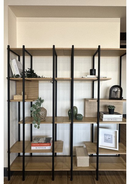 Harmonia Kitaplık - 170 cm - Doğal Meşe / Siyah Metal Çerçeve fırsatları