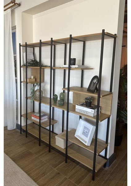 Harmonia Kitaplık - 170 cm - Doğal Meşe / Siyah Metal Çerçeve