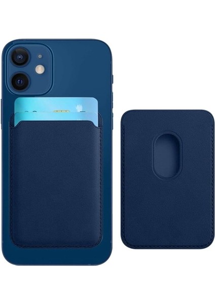 Aksesuar (3821) Lacivert Mıknatıslı Suni Deri Kartlıklı Cüzdan Iphone 12 Pro ile Uyumlu