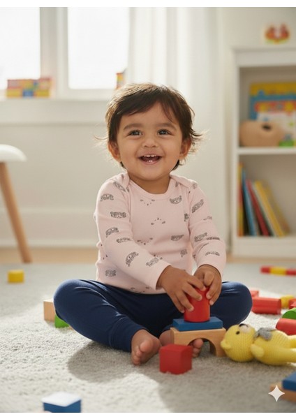 Çocuk Bebek Uzun Kollu Çıtçıtlı Body-Badi %100 Pamuk Nefes Alabilen Kumaş 3.5-4-5-6 Yaş