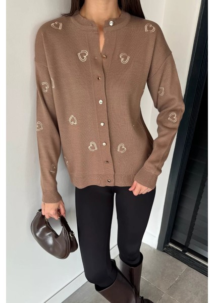 Kalp Nakışlı Kadın Triko Hırka (S-M-L Uyumludur) P-00018884 fiyatları