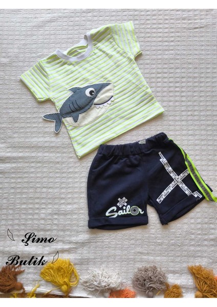 Erkek Bebek Şortlu Takım Köpek Balığı Aplikeli fiyatları