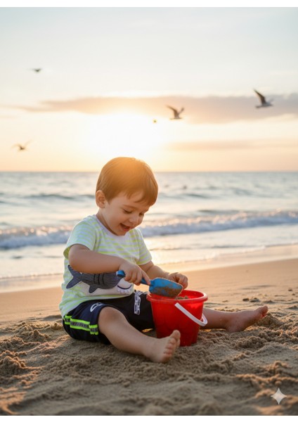 Erkek Bebek Şortlu Takım Köpek Balığı Aplikeli indirimleri