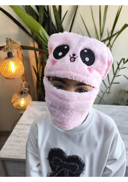 Kız Erkek Unisex Kendinden Boyunluklu Bere Peluş Figürlü Yumuşak Kulak Korumalı Pembe fiyatları