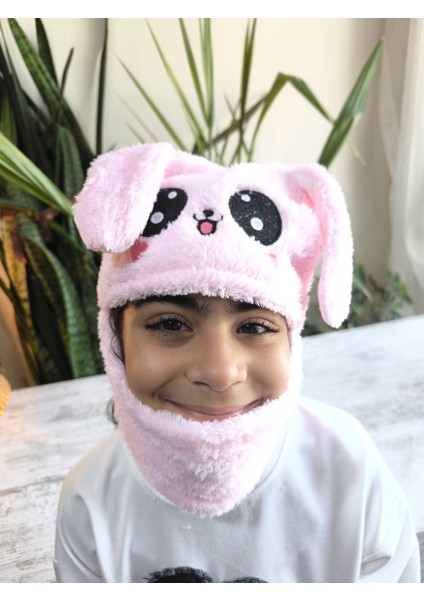 Kız Erkek Unisex Kendinden Boyunluklu Bere Peluş Figürlü Yumuşak Kulak Korumalı Pembe modelleri