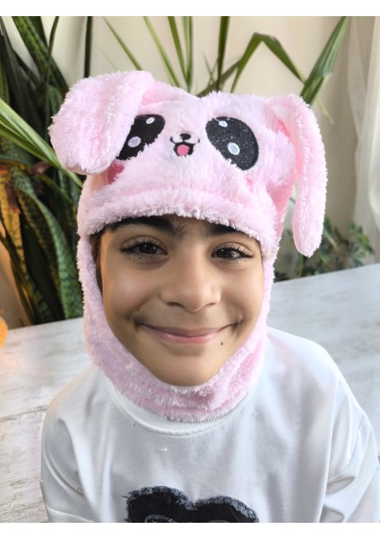 Kız Erkek Unisex Kendinden Boyunluklu Bere Peluş Figürlü Yumuşak Kulak Korumalı Pembe fırsatları