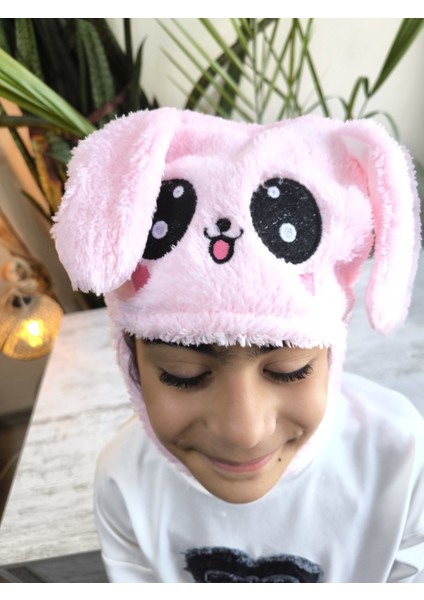 Kız Erkek Unisex Kendinden Boyunluklu Bere Peluş Figürlü Yumuşak Kulak Korumalı Pembe indirimleri