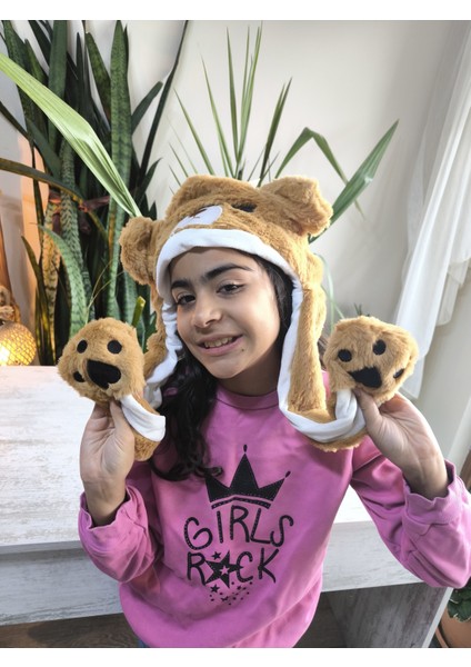 Çocuk Uzun Ponponlu Kaliteli Peluş Figürlü Kulakları Oynayan Hareketli Sesli Kışlık Bere