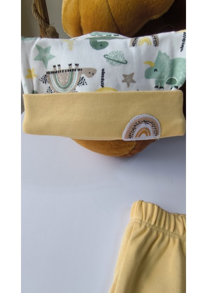 Erkek-Kız Bebek Omuz Genişletmeli Çıtçıtlı Body Pijama Bere Takımı, %100 Pamuk , Modern Tasarım