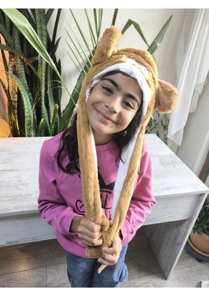 Çocuk Uzun Ponponlu Kaliteli Peluş Figürlü Kulakları Oynayan Hareketli Sesli Kışlık Bere indirimleri