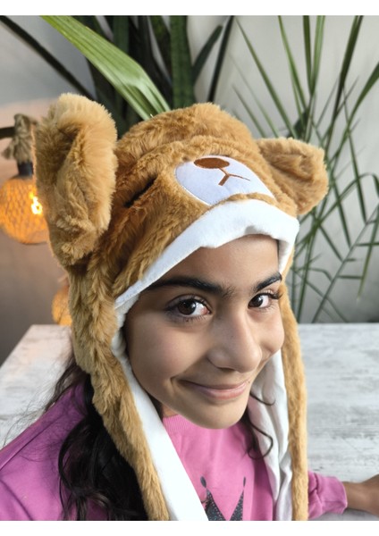 Çocuk Uzun Ponponlu Kaliteli Peluş Figürlü Kulakları Oynayan Hareketli Sesli Kışlık Bere