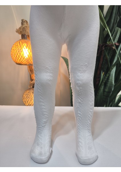 Kız Bebek Çocuk Külotlu Çorap Pamuklu Terletmez Canlı Renkler Kendinden Dokulu Beyaz Tekli