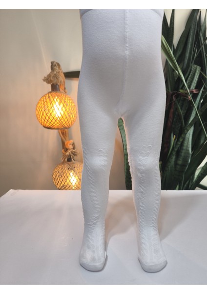 Kız Bebek Çocuk Külotlu Çorap Pamuklu Terletmez Canlı Renkler Kendinden Dokulu Beyaz Tekli modelleri