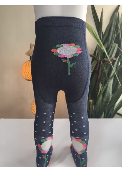 Kız Bebek Çocuk Külotlu Çorap Pamuklu Terletmez Canlı Renkler Çiçekli Siyah Tekli