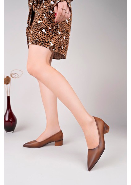 Kadın Hakiki Deri Taba Sivri Burun Özel Tasarım Klasik Topuklu Ayakkabı fiyatları