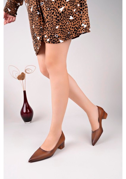 Kadın Hakiki Deri Taba Sivri Burun Özel Tasarım Klasik Topuklu Ayakkabı modelleri