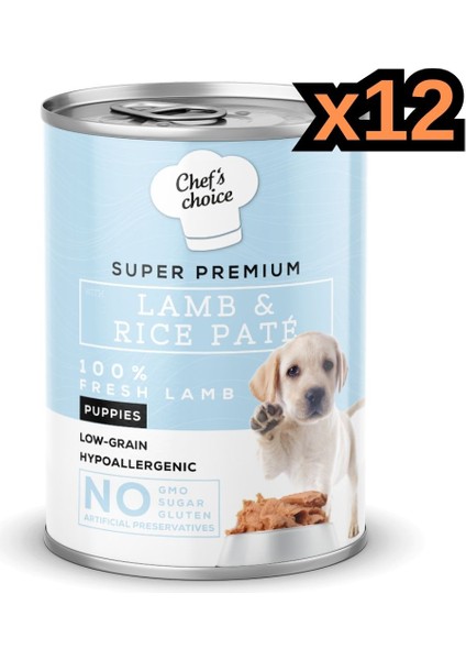 Chefs Choice Hipoalerjenik, Kuzulu ve Pirinçli Yavru Köpek Yaş Maması 400 gr (12 Adet)