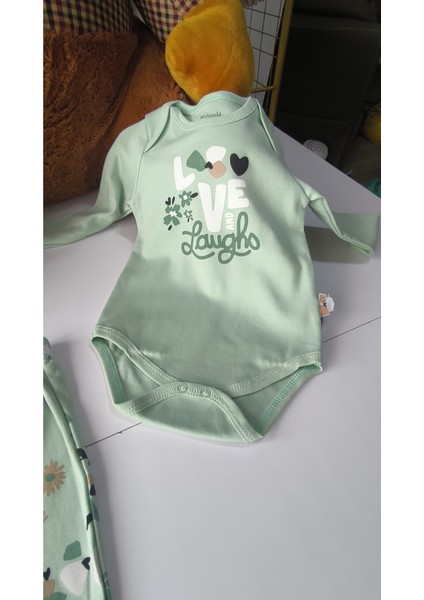 Erkek-Kız Bebek Omuz Genişletmeli Çıtçıtlı Body Pijama Bere Takımı, %100 Pamuk , Modern Tasarım