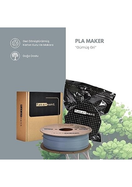 Pla Maker, 1.75MM 1kg 3D Yazıcı Pla Filament (Gümüş Gri) fiyatları