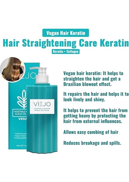 Vegan Hair Keratin - Acacia Collagen - Hair Straightening Care Keratin, Protects Hair From External Factors, Nourishing, Repairing, Vitality And Shine fırsatları