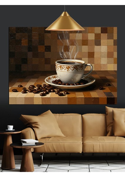 Kahve Fincanı ve Çekirdekleri Dekoratif Kanvas - Mdf Ahşap Tablo
