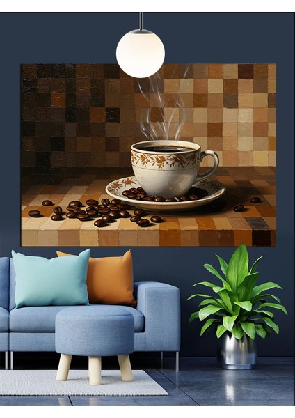 Kahve Fincanı ve Çekirdekleri Dekoratif Kanvas - Mdf Ahşap Tablo indirimleri