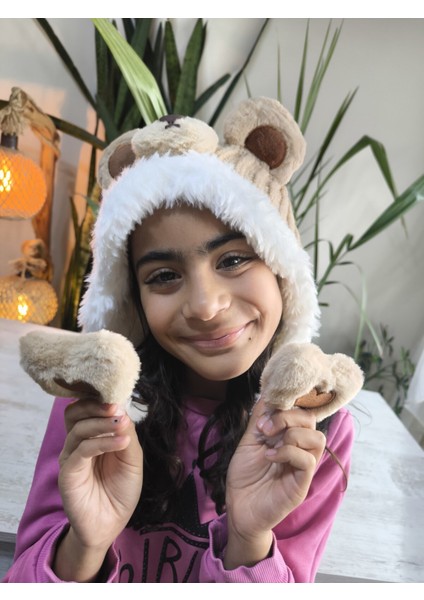 Çocuk Uzun Ponponlu Kaliteli Peluş Ayı Figürlü Içi Peluş Astarlı Bere modelleri