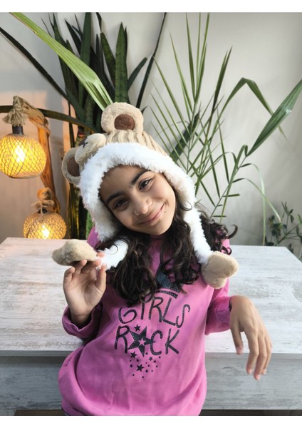 Çocuk Uzun Ponponlu Kaliteli Peluş Ayı Figürlü Içi Peluş Astarlı Bere indirimleri
