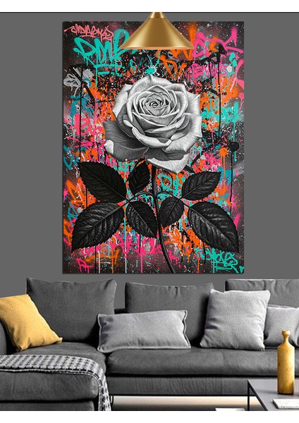 Tek Bir Beyaz Gül Dekoratif Kanvas - Mdf Ahşap Tablo