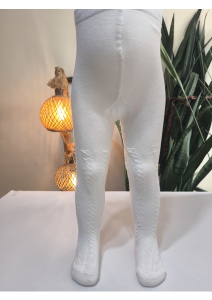 Kız Bebek Çocuk Külotlu Çorap Pamuklu Terletmez Canlı Renkler Kendinden Dokulu Ekru Tekli