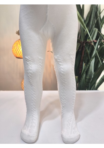 Kız Bebek Çocuk Külotlu Çorap Pamuklu Terletmez Canlı Renkler Kendinden Dokulu Ekru Tekli modelleri