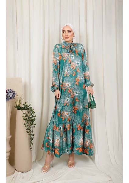 Kadın Ipek Saten Desenli Elbise