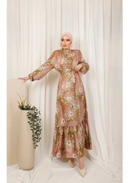 Kadın Ipek Saten Desenli Elbise