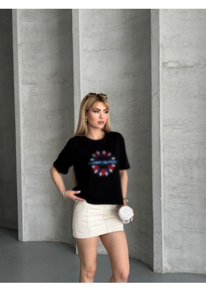 Tom Hil Taşlı Siyah Crop T-Shirt modelleri