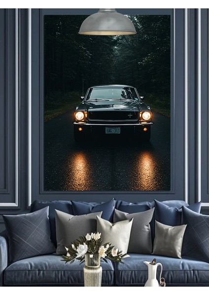 Parlak Ön Farlı Klasik Siyah Otomobil Dekoratif Kanvas - Mdf Ahşap Tablo modelleri