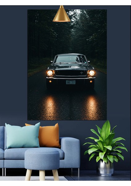 Parlak Ön Farlı Klasik Siyah Otomobil Dekoratif Kanvas - Mdf Ahşap Tablo indirimleri