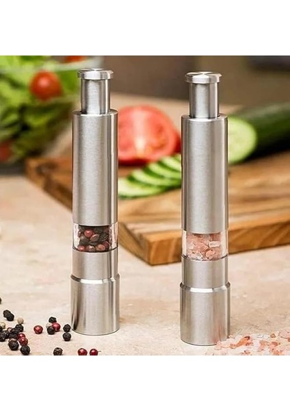 Home 2'li Çelik Manuel Basmalı Karabiber ve Tuz Değirmeni Seti – Baharat Değirmeni, Paslanmaz Çelik, Ergonomik Tasarım, Dayanıklı Öğütücü Mekanizma indirimleri